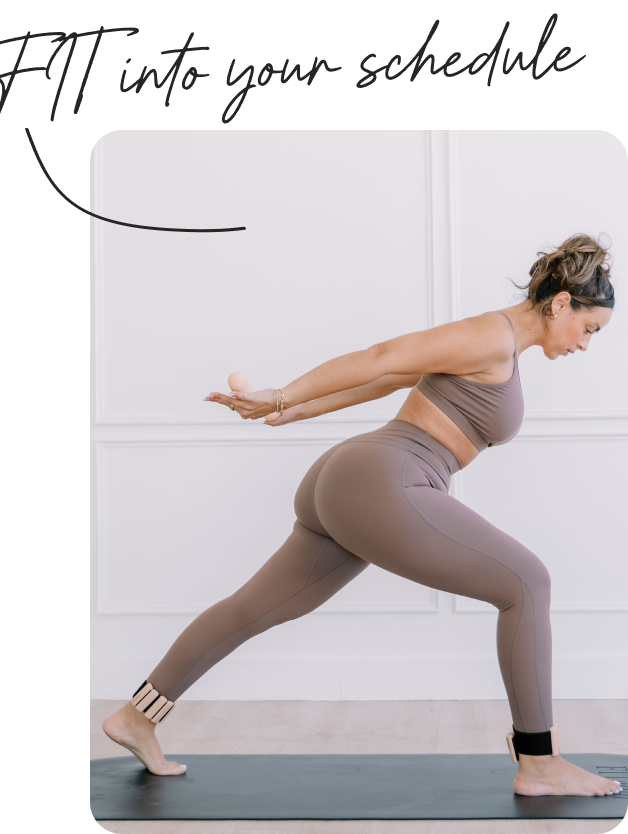 Girl on a yoga mat flowing with bala bangles on her ankles.