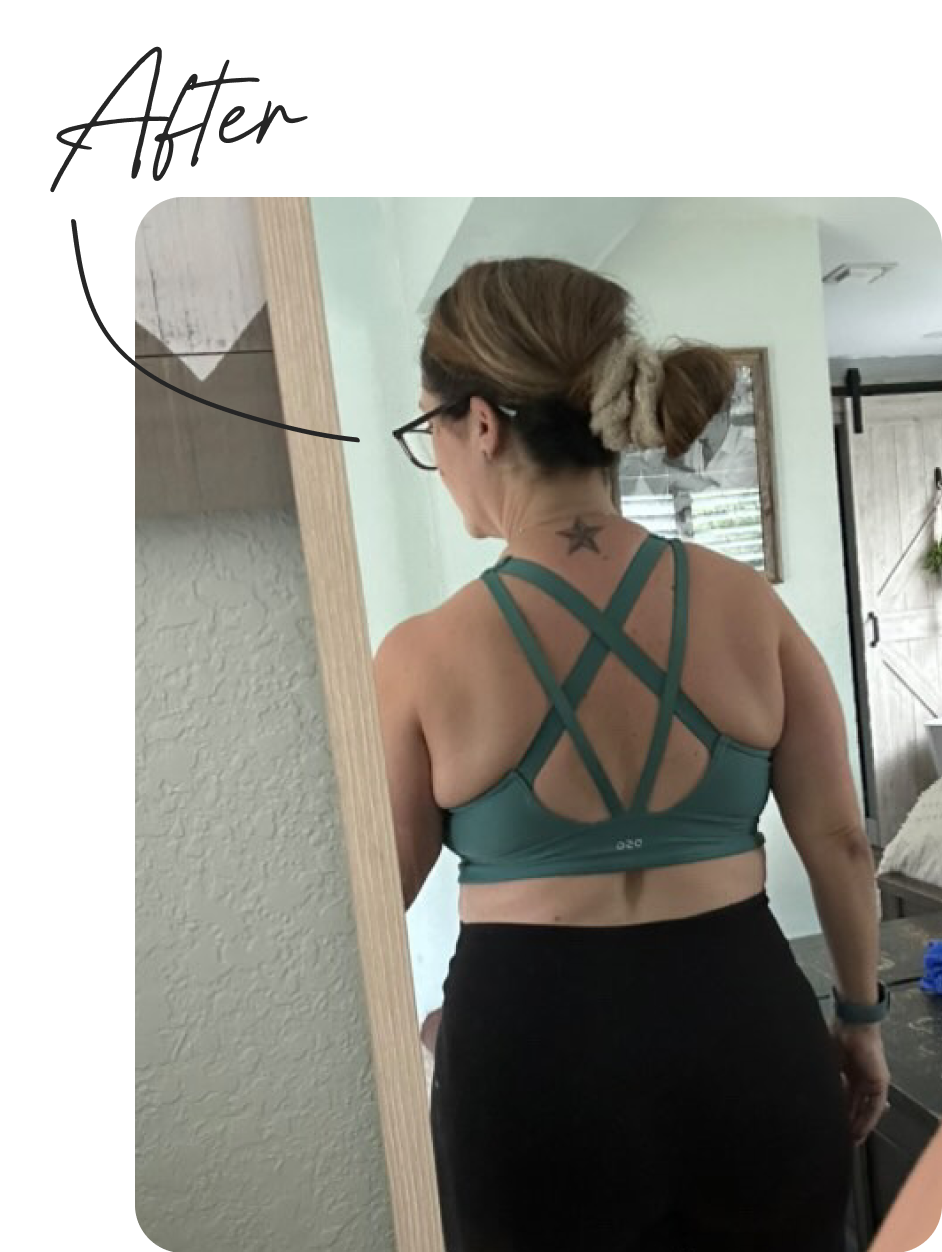 A photo of a woman after her fitness transformation using the online fitness platform called The FITclub.
