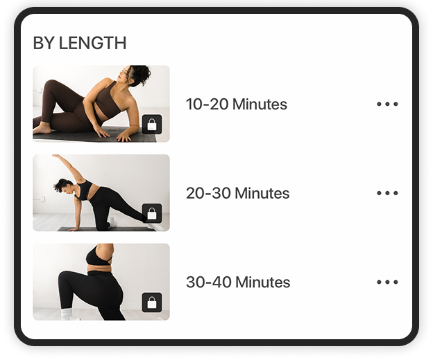 An overview of the class lengths the FITclub offers: 10-20 minutes workout classes, 20-30 minute workout classes and 30-40 minute workout classes.