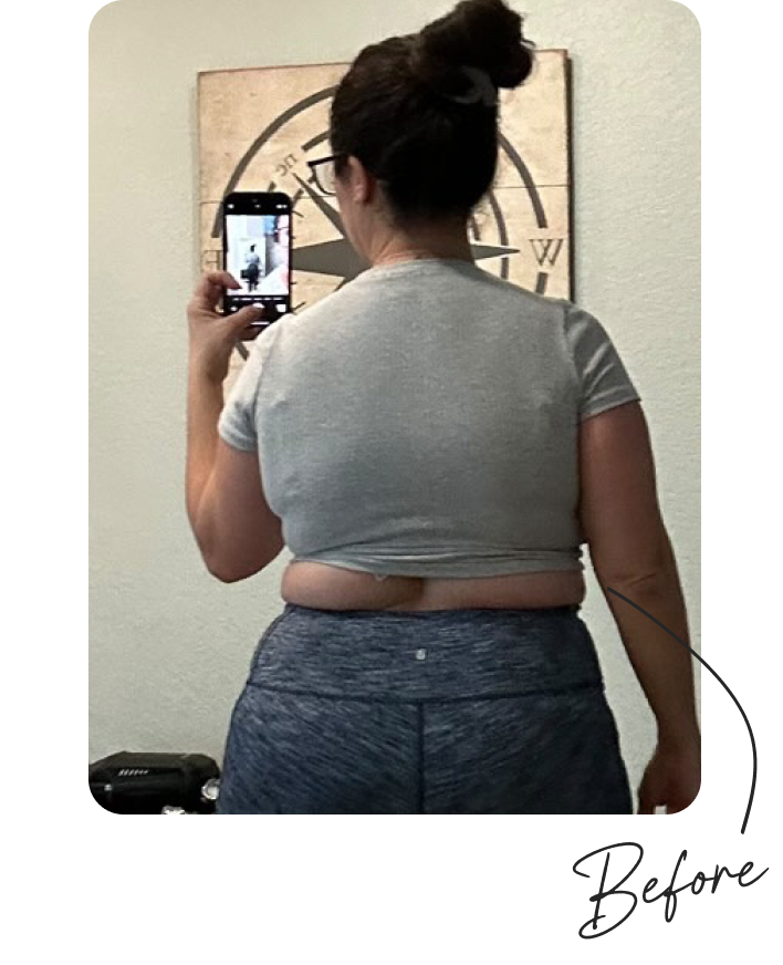 A photo of a woman before her fitness transformation using the online fitness platform called The FITclub.